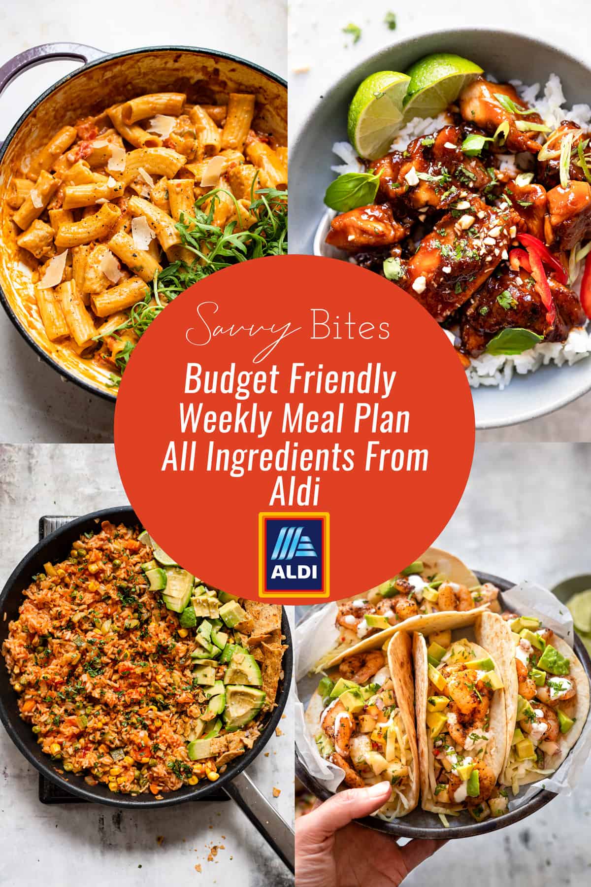 Aldi meal plan photo collage for July 26th. 