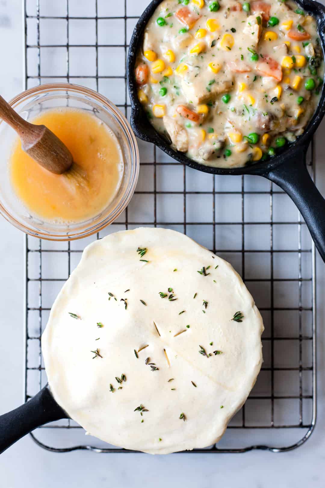 Chicken and mushroom pie before being baked.