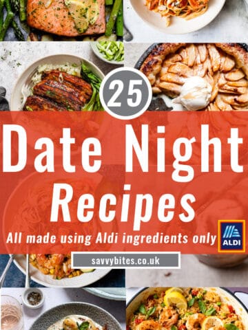 photos of date night recipes in a collage with text overlay.