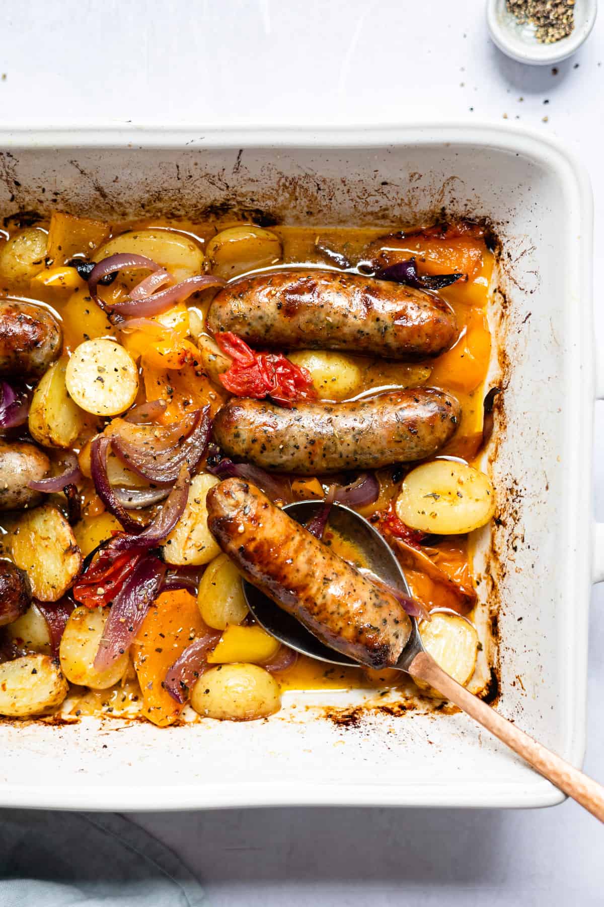 Sausage traybake with potatoes and veggies- Aldi recipes