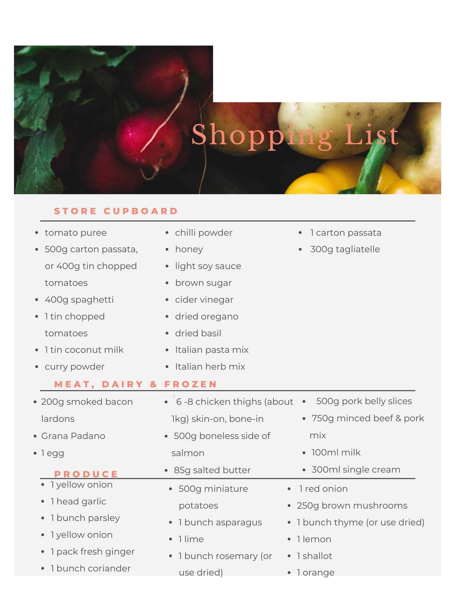 Aldi flexible meal plan shopping list. Free printout.