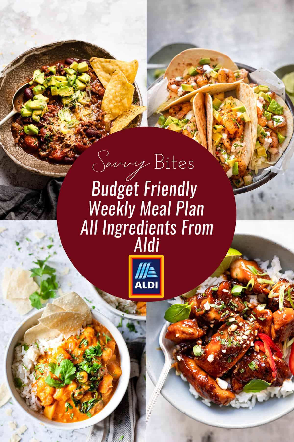Aldi budget meal plan recipes with photo collage