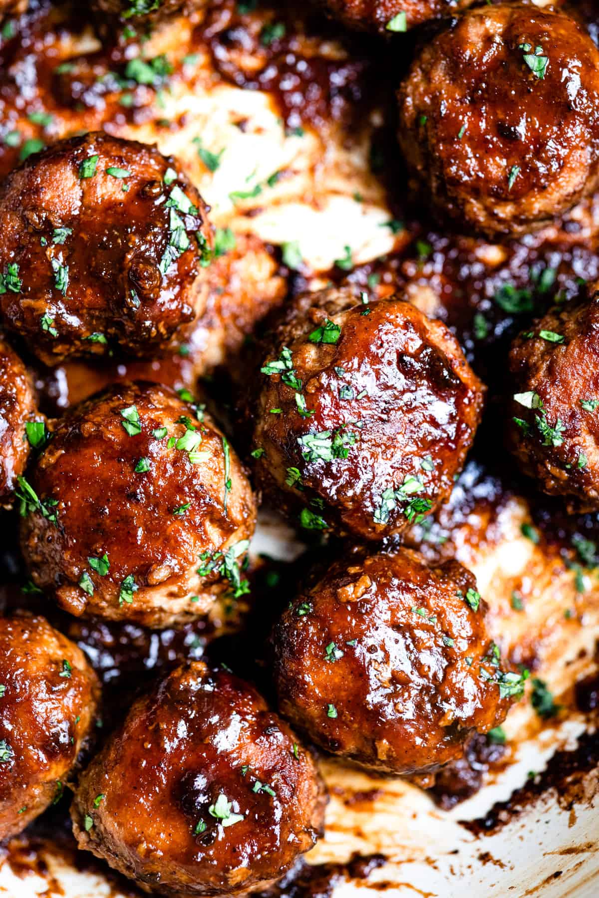 Close up of meatballs with glaze.
