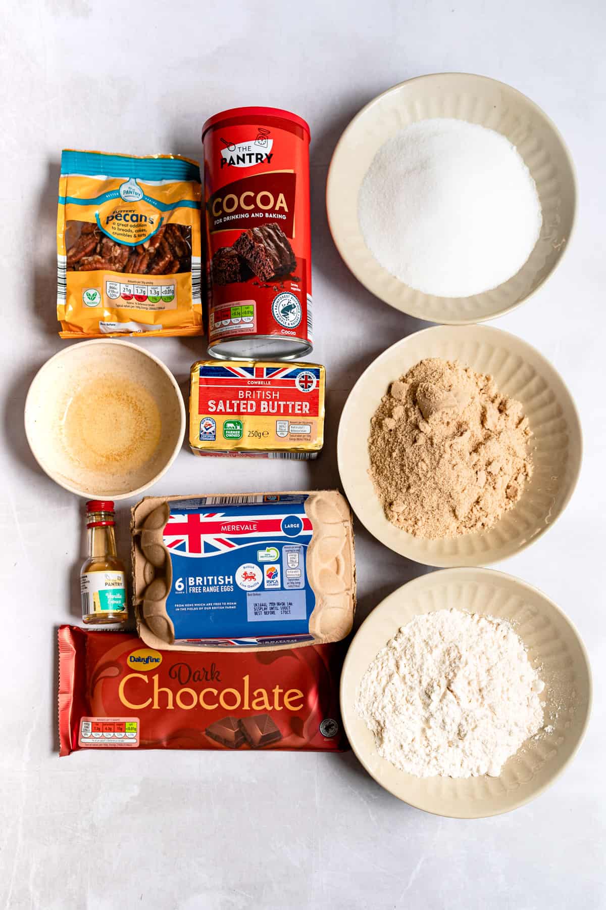 Aldi ingredients for brownies laid out on a baking tray.