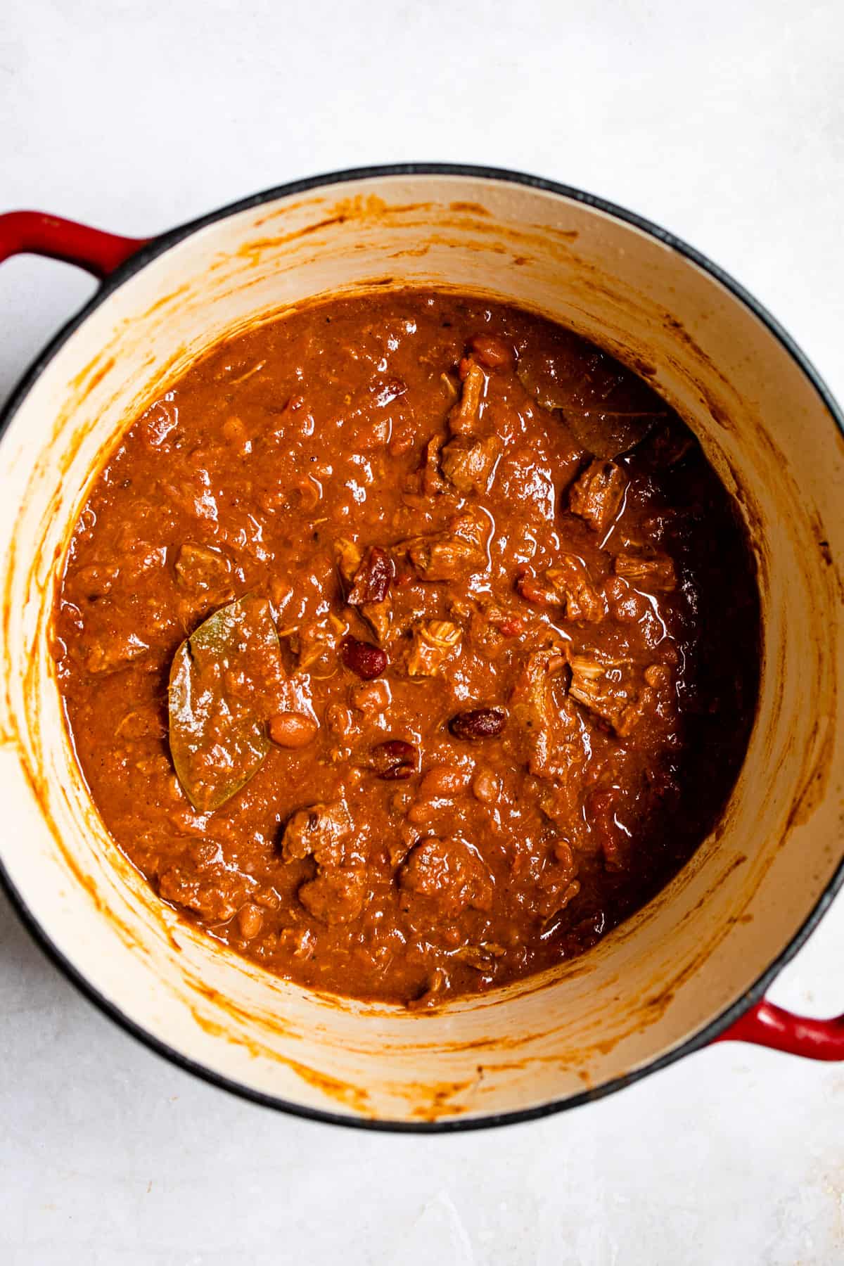 chunky beef chilli in a pot on the stove.