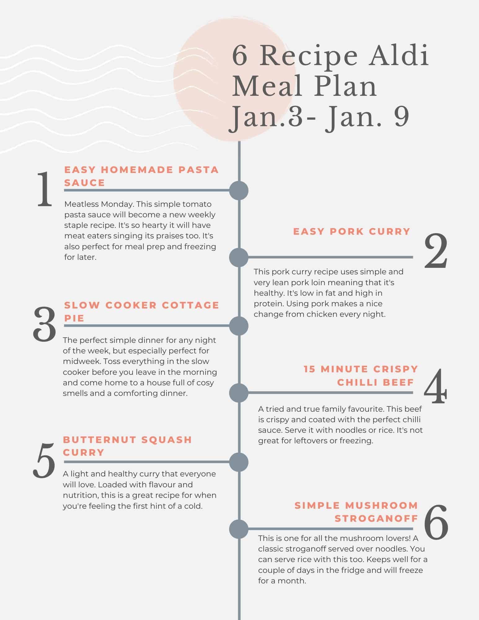 Aldi budget meal plan tip sheet.