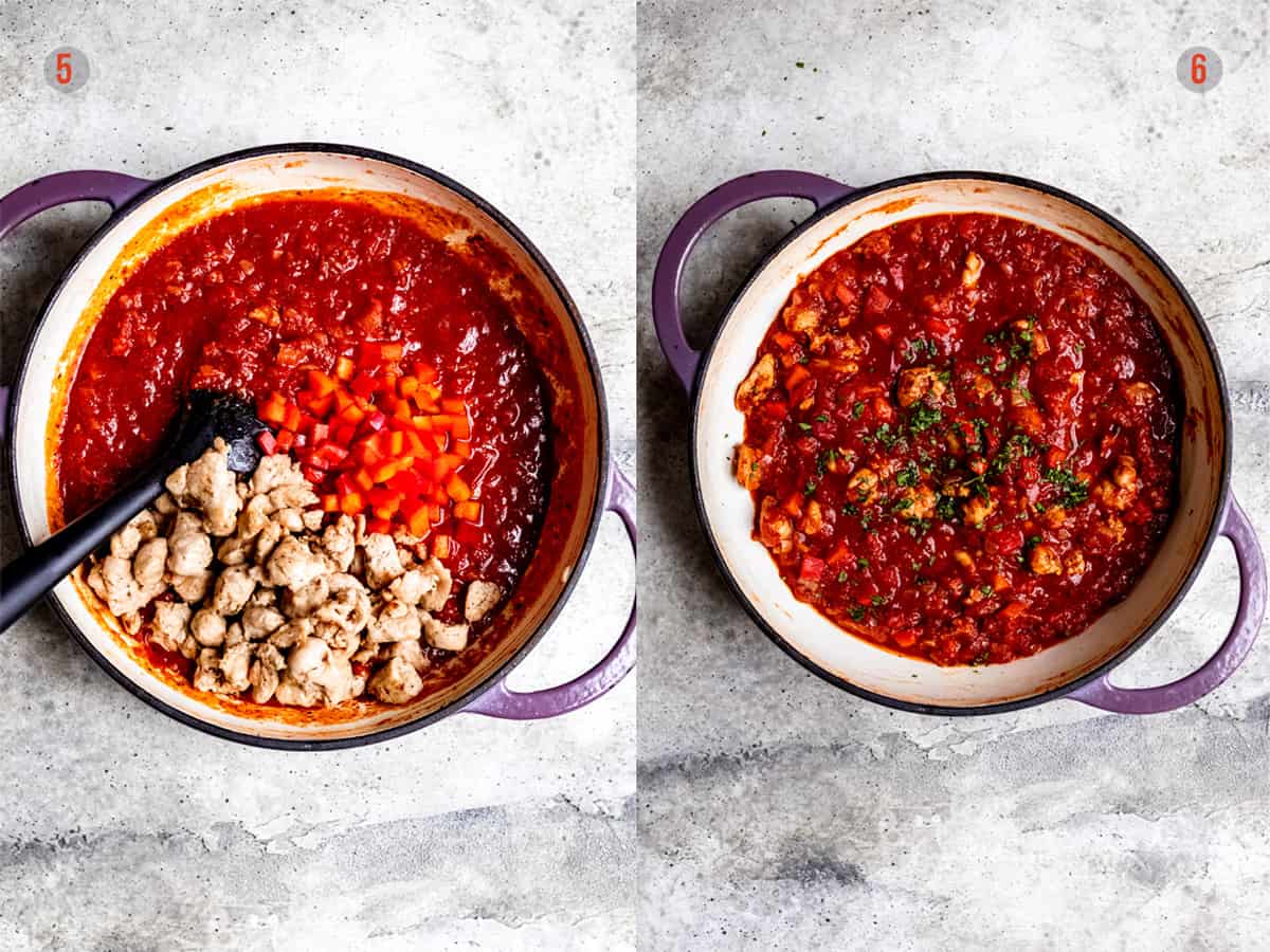 sausage and pepper pasta in the pan