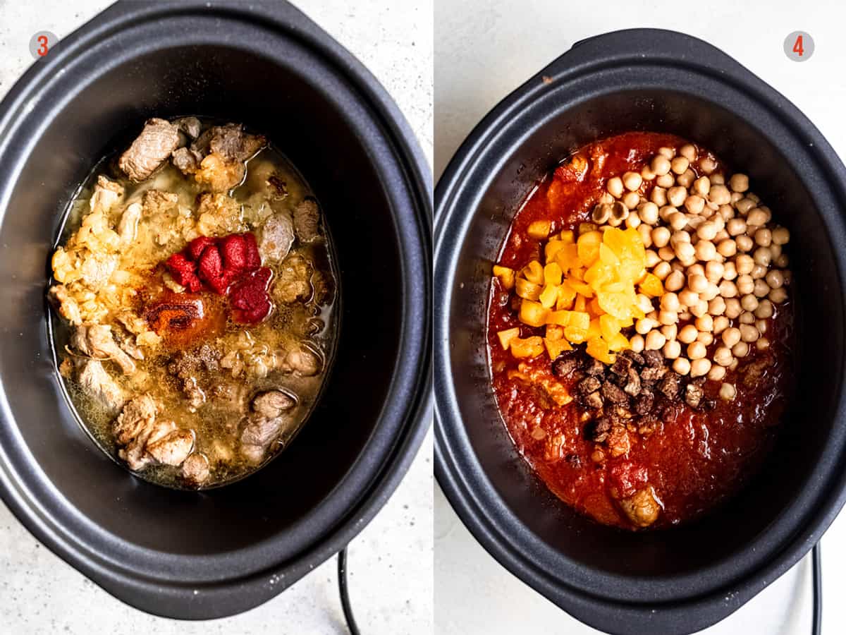 lamb tagine in the slow cooker before and after cooking