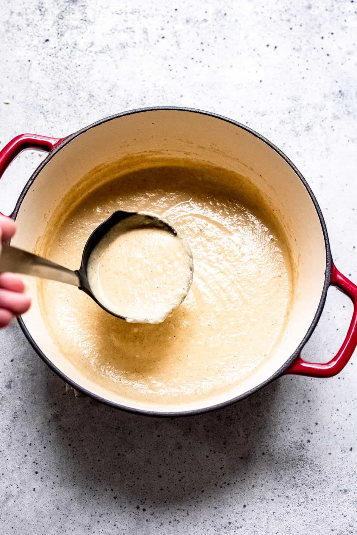 creamy parsnip soup after its been blended