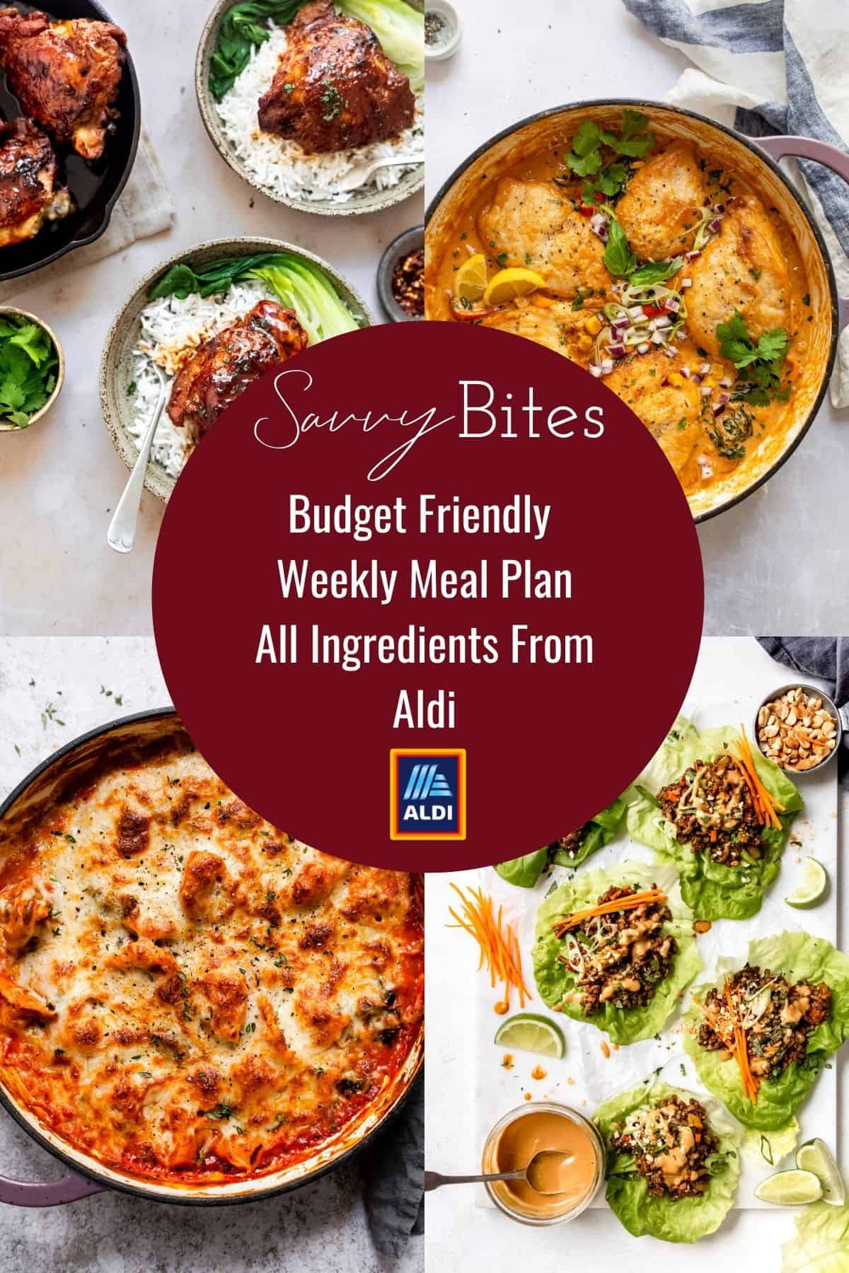Collage of recipe photos for the Aldi meal plan