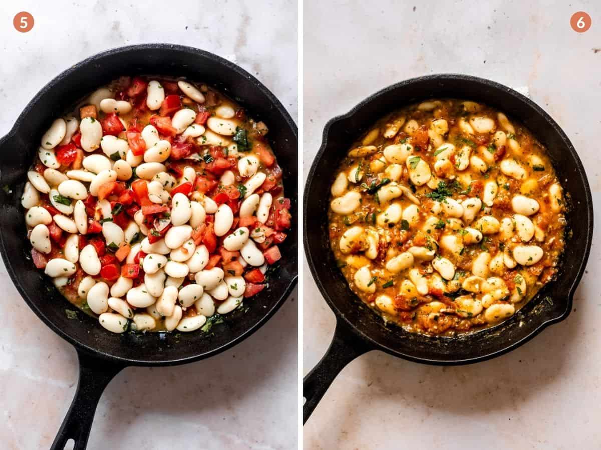 Tomato and white bean sauce in a skillet