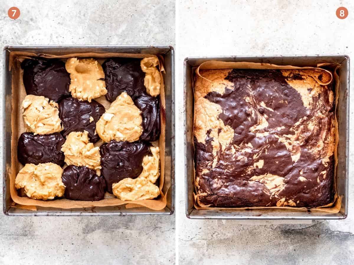 blondie brownies before and after being baked