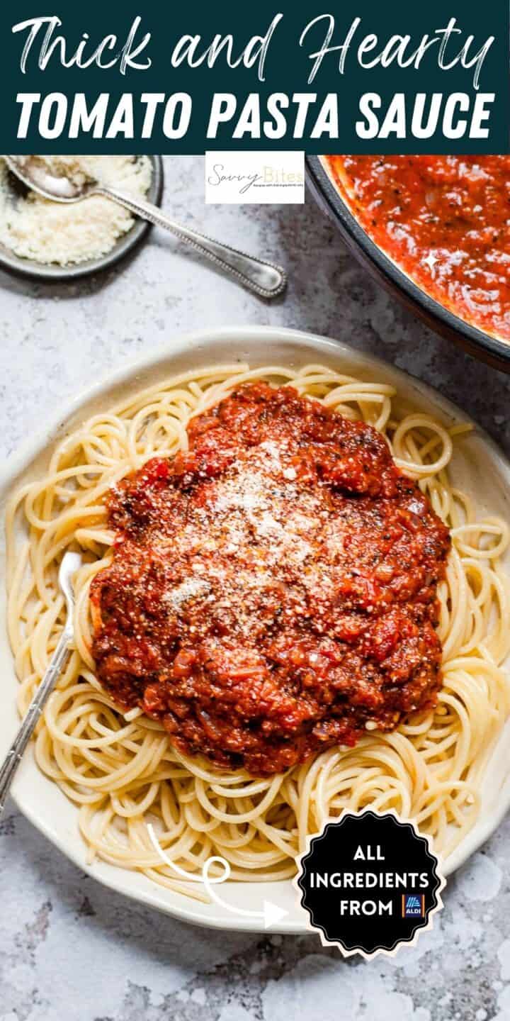 Easy homemade pasta sauce over spaghetti.