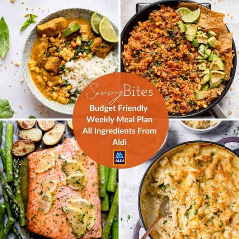 Aldi budget meal plan photo collage.