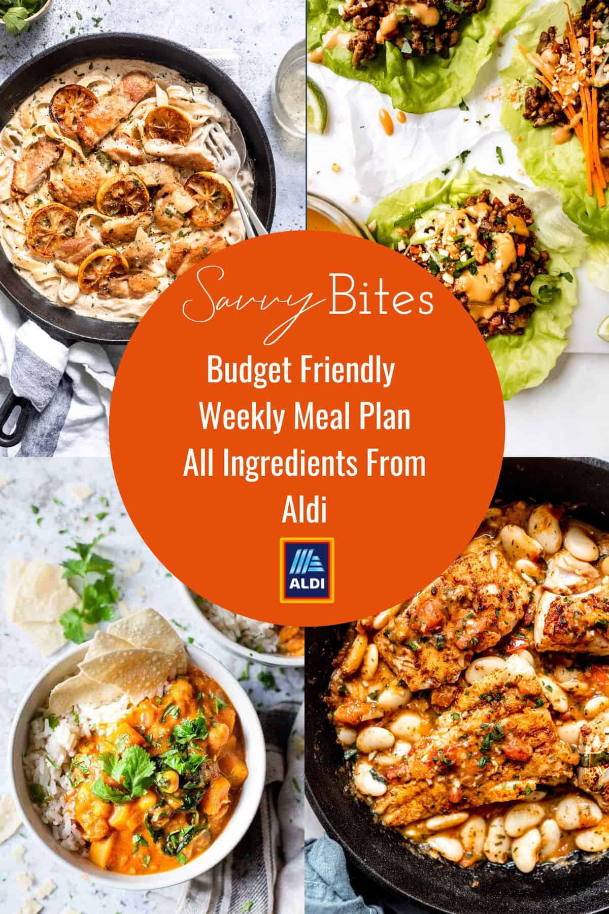 Weekly Aldi meal plans on a budget photo collage.