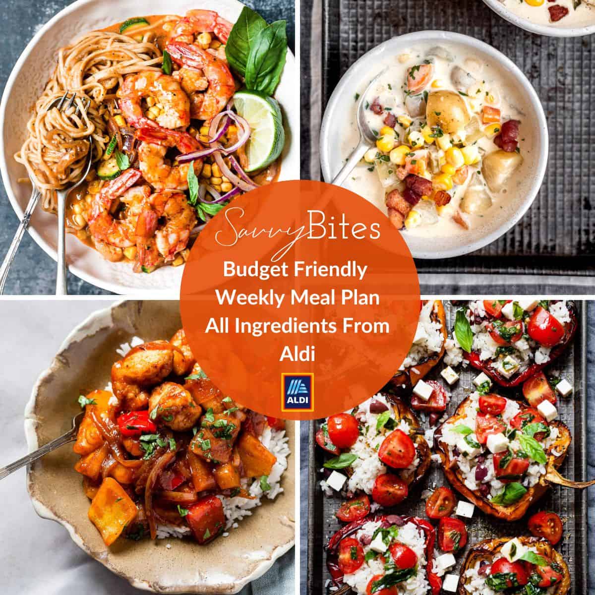 Budget friendly family meal plan photo collage.