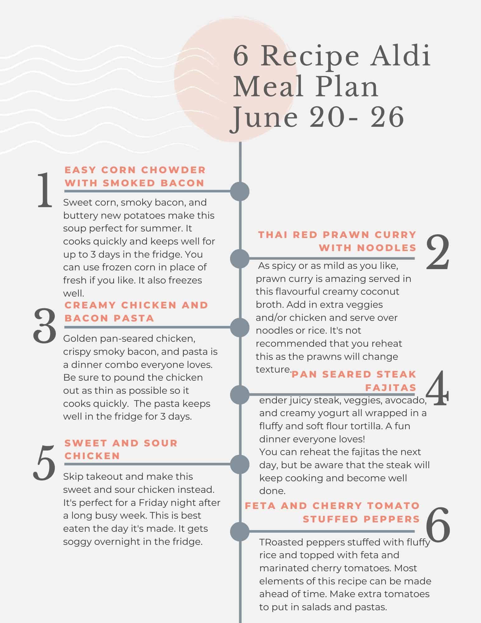 Aldi budget meal planner tip sheet.