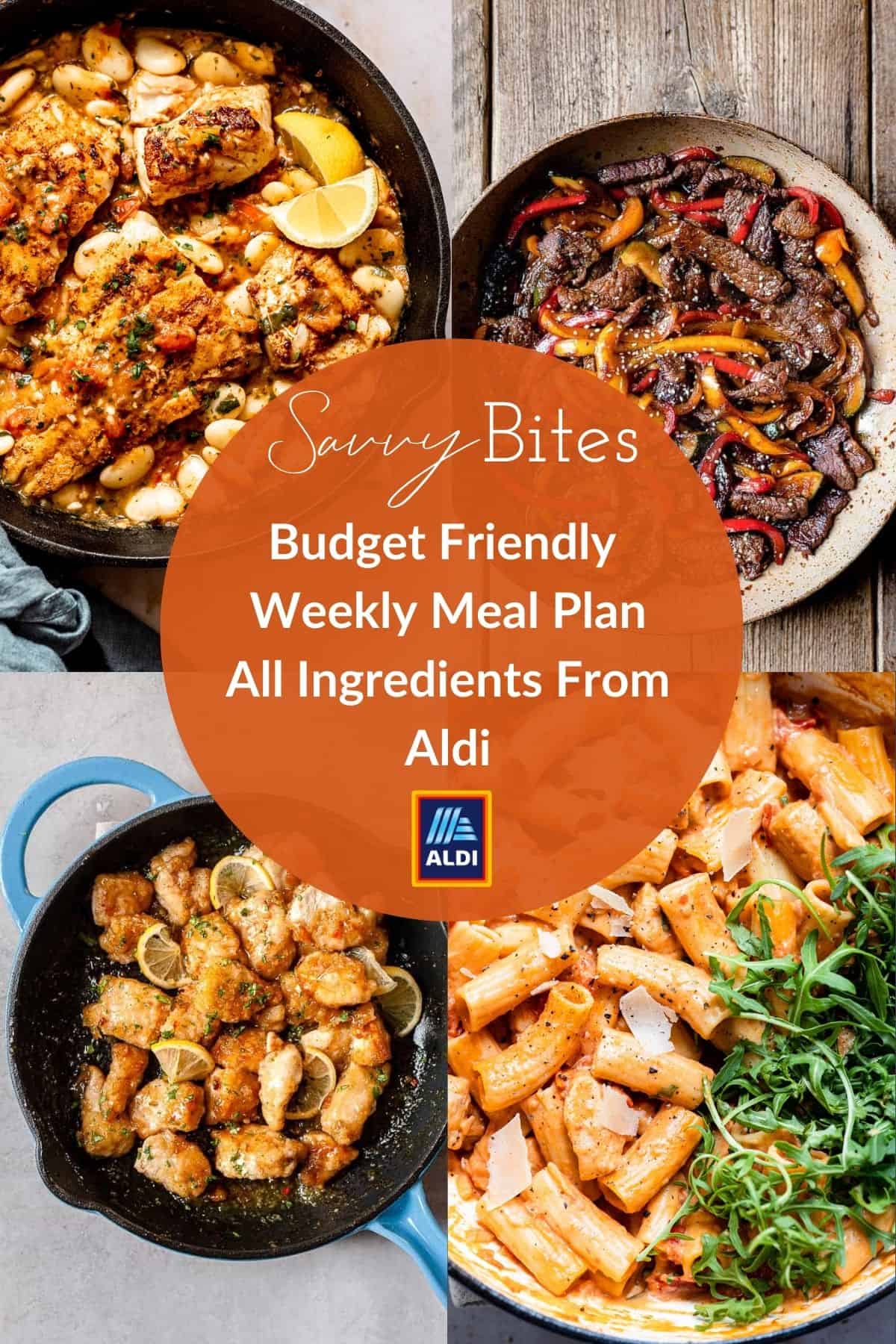 Aldi Meal Plan Collage with recipe photos.