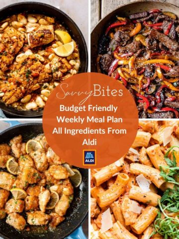 Aldi meal plan photo collage for budget recipes.