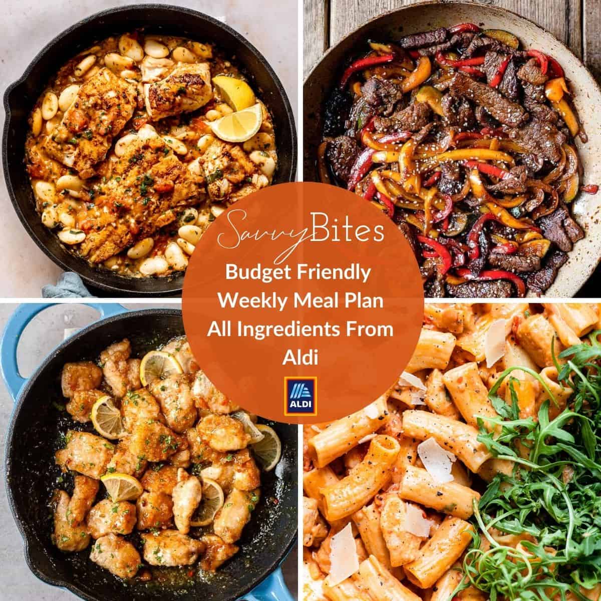 Aldi meal plan photo collage for budget recipes.