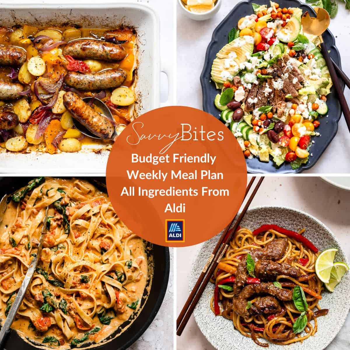 Aldi budget meal plan photo collage.