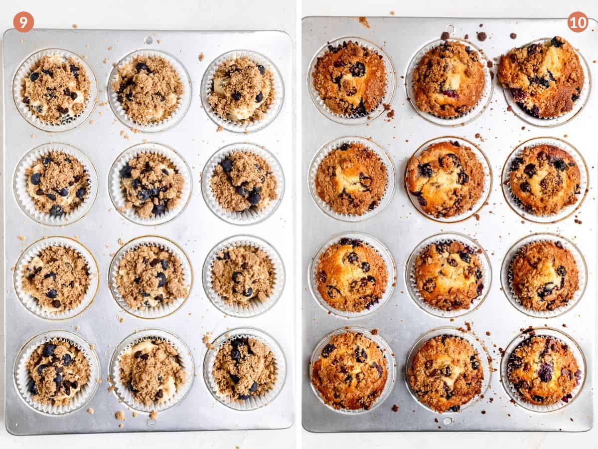 Baked muffins with streusel topping.