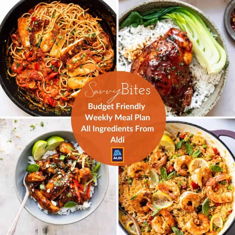 Budget family meal plan photo collage.