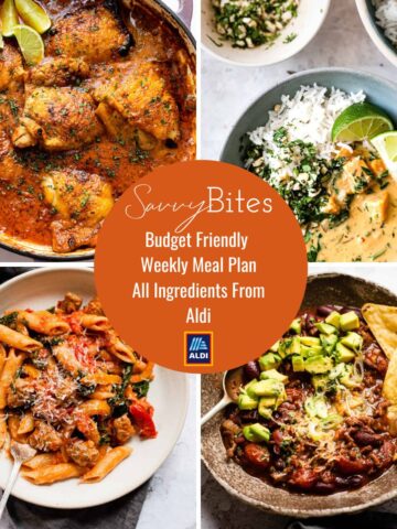 Family budget meal plan photo collage.