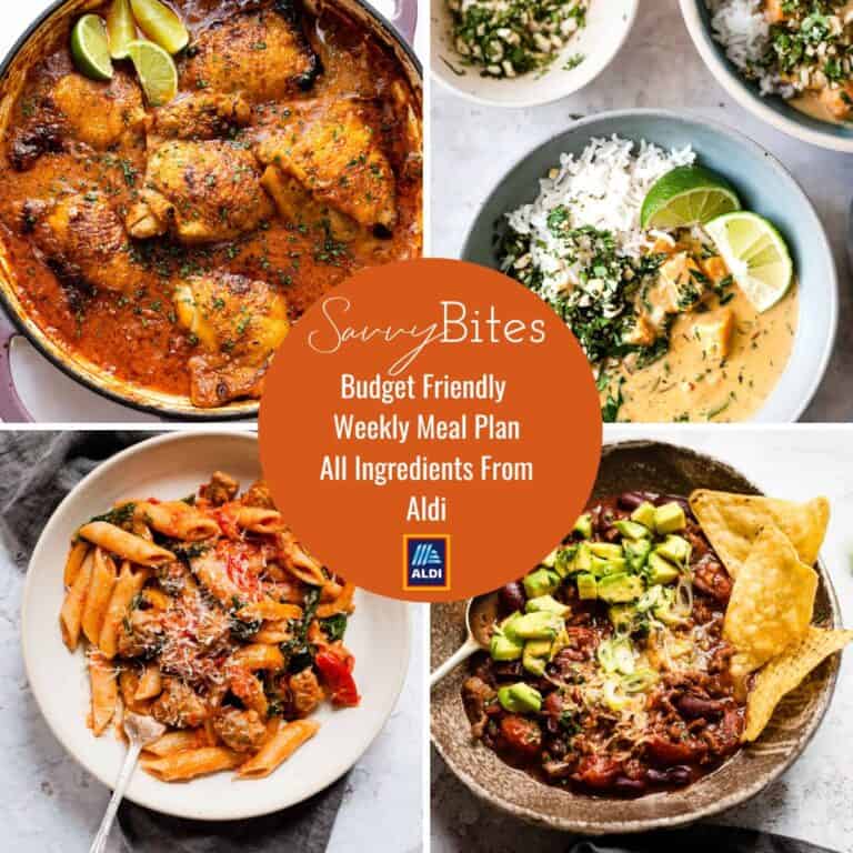 Family budget meal plan photo collage.