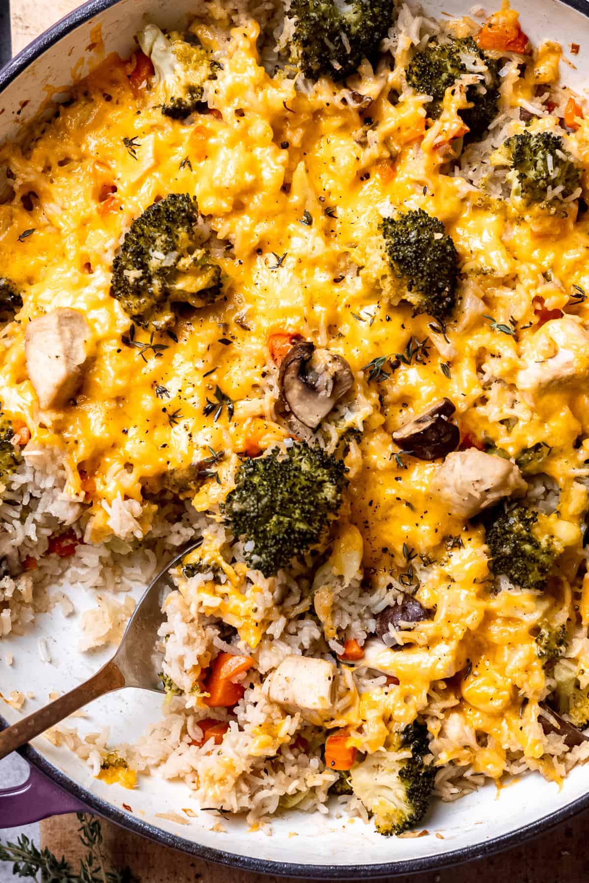 Close up of chicken and broccoli bake.