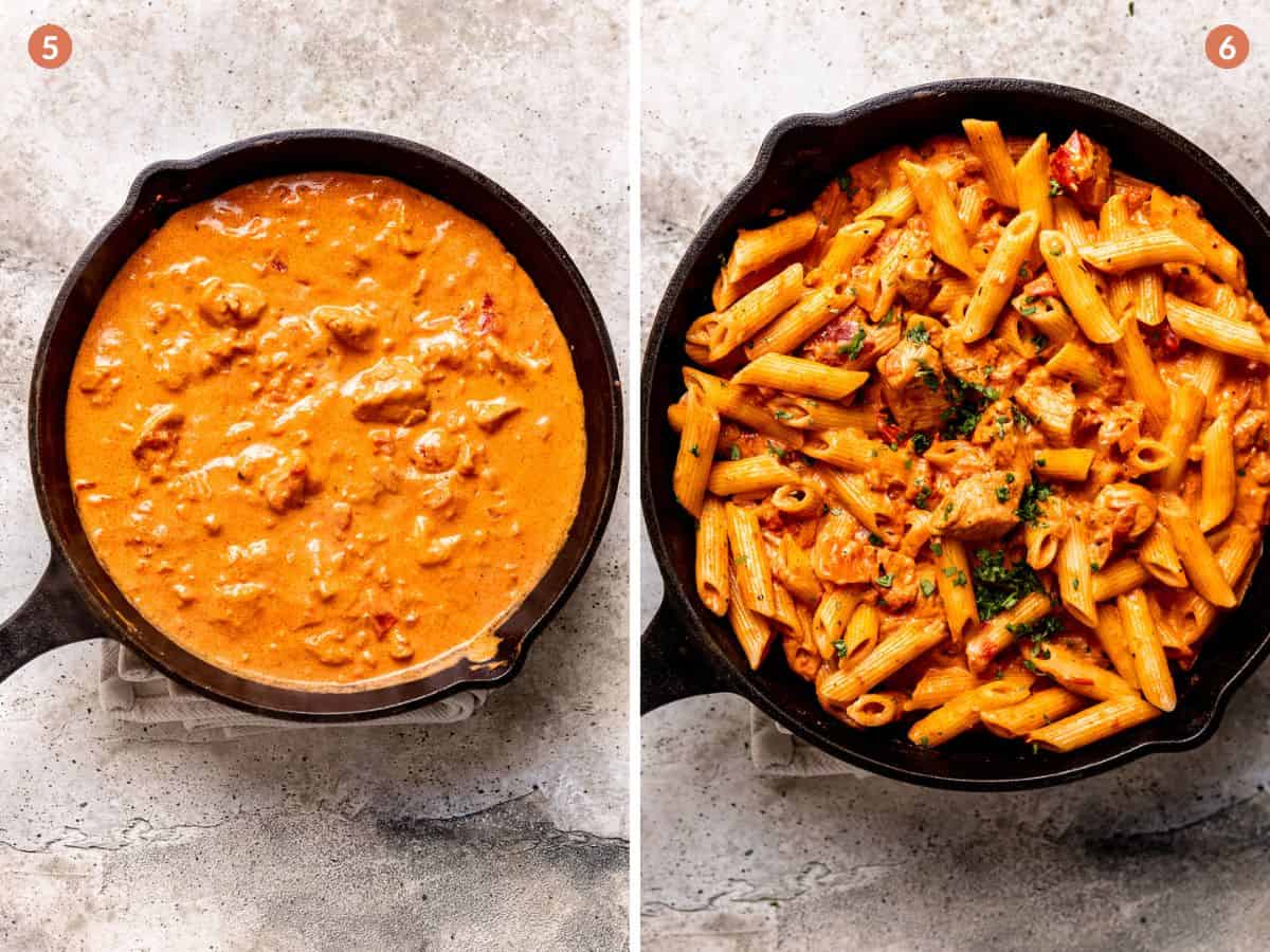 Creamy cajun pasta in a skillet.