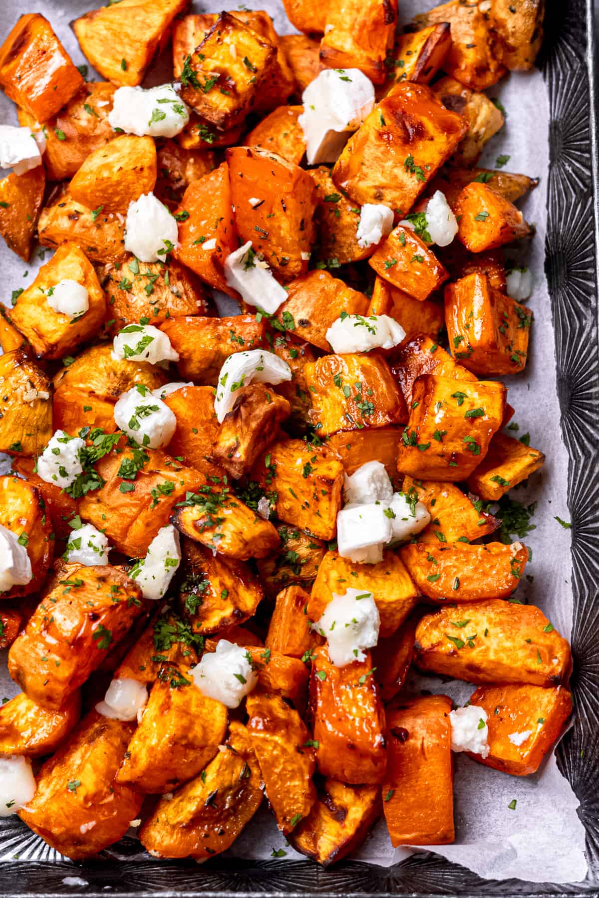 Crispy sweet potatoes with goat's cheese.