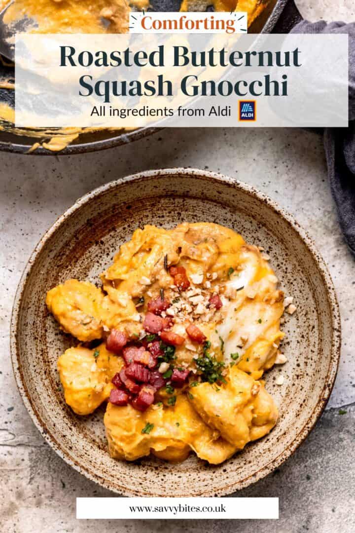 Butternut squash gnocchi with bacon and walnuts.
