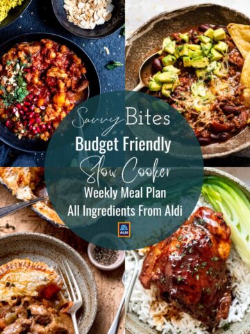 Aldi slow cooker meal plan with text overlay.