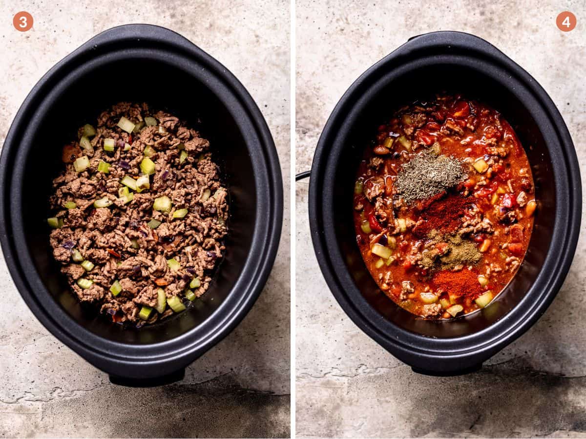 Mince beef and beans in the slow cooker.