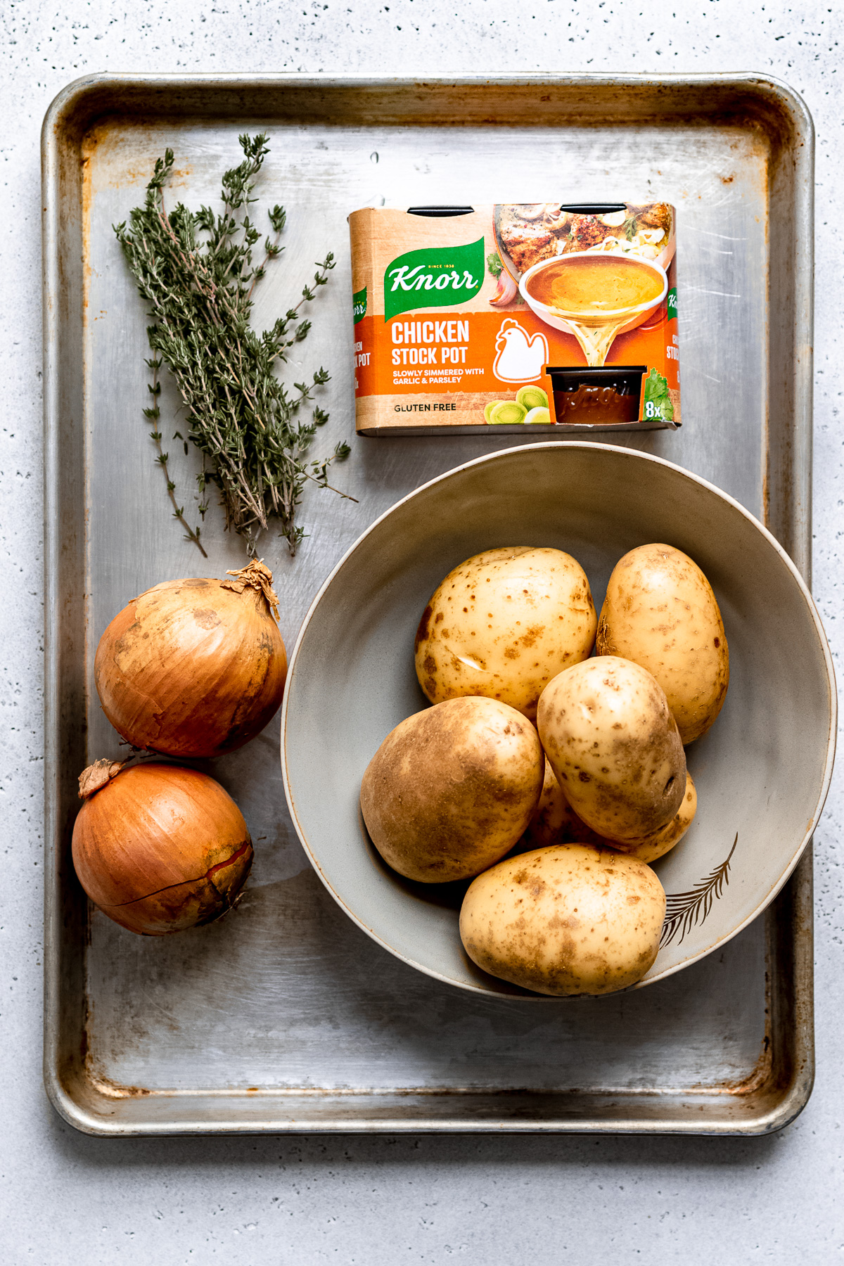 Ingredients for Boulanger potatoes.