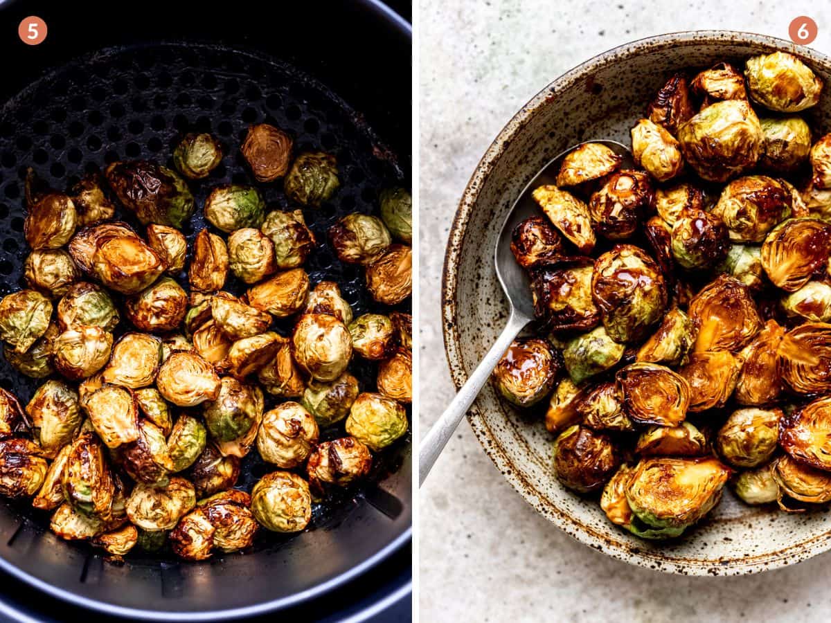 Crispy air-fried Brussel sprouts with balsamic glaze.