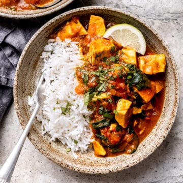 Leftover turkey curry with spinach.