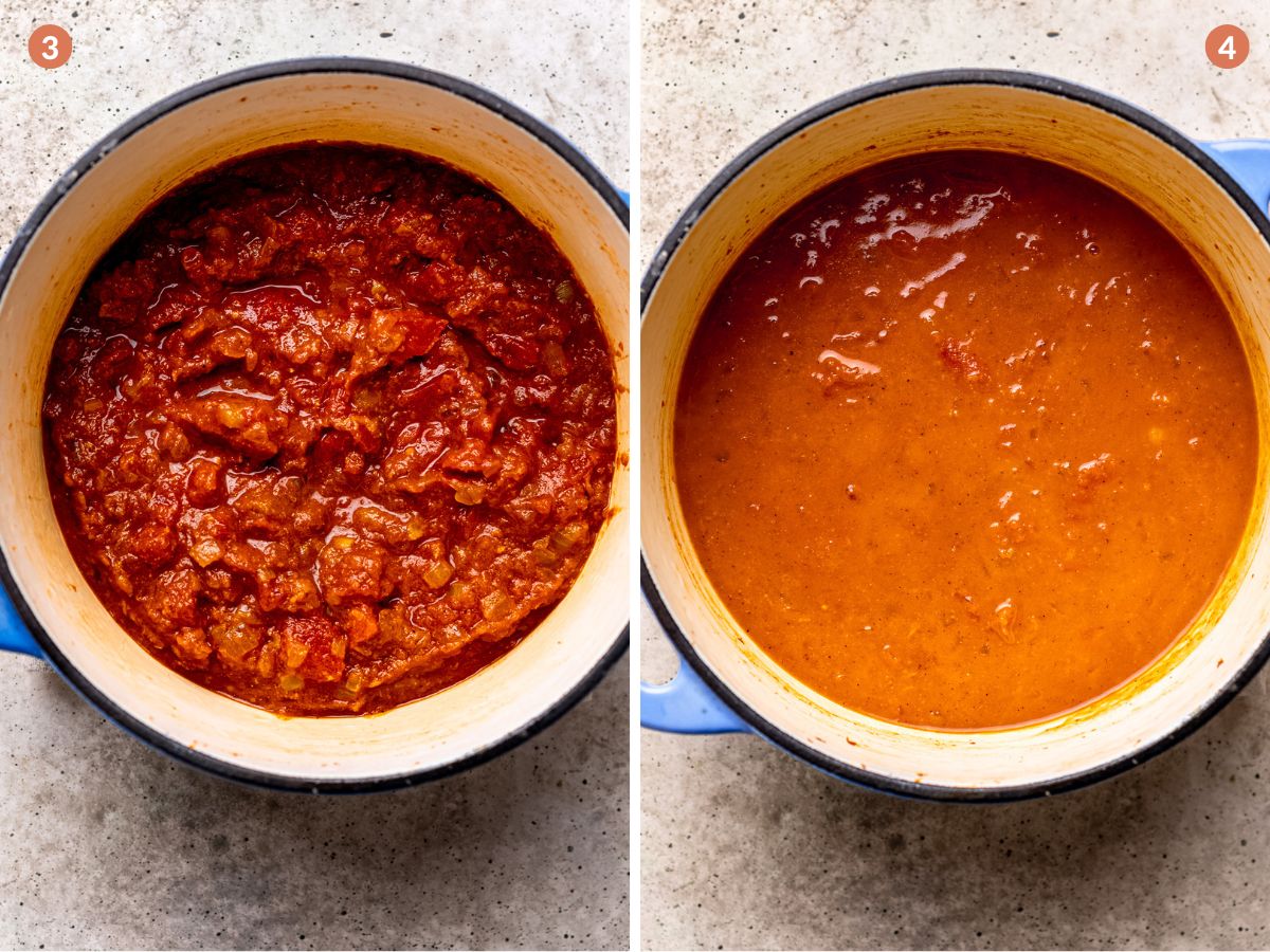 Tomato and coconut milk in Indian style curry sauce.