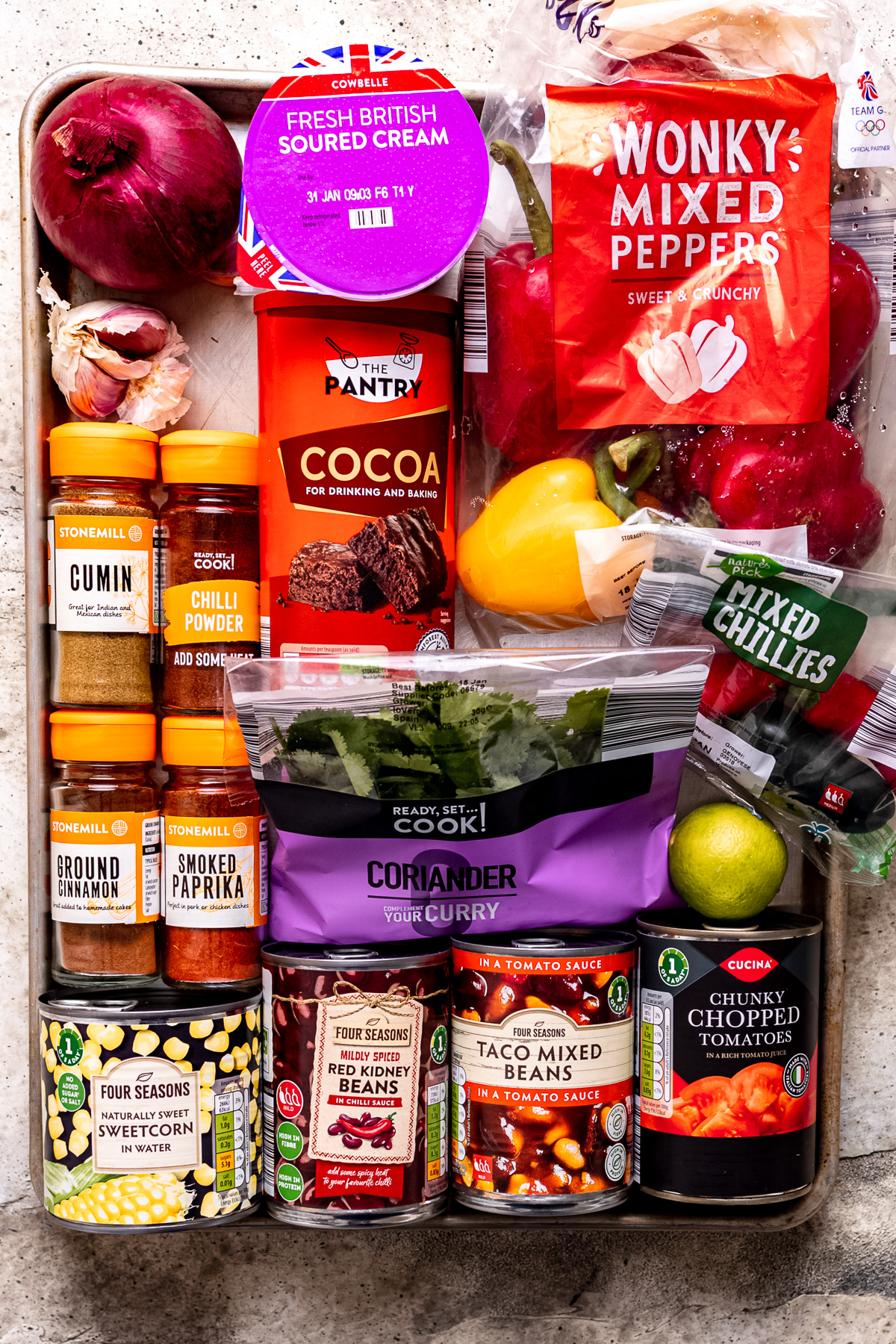 Budget ingredients for chilli.