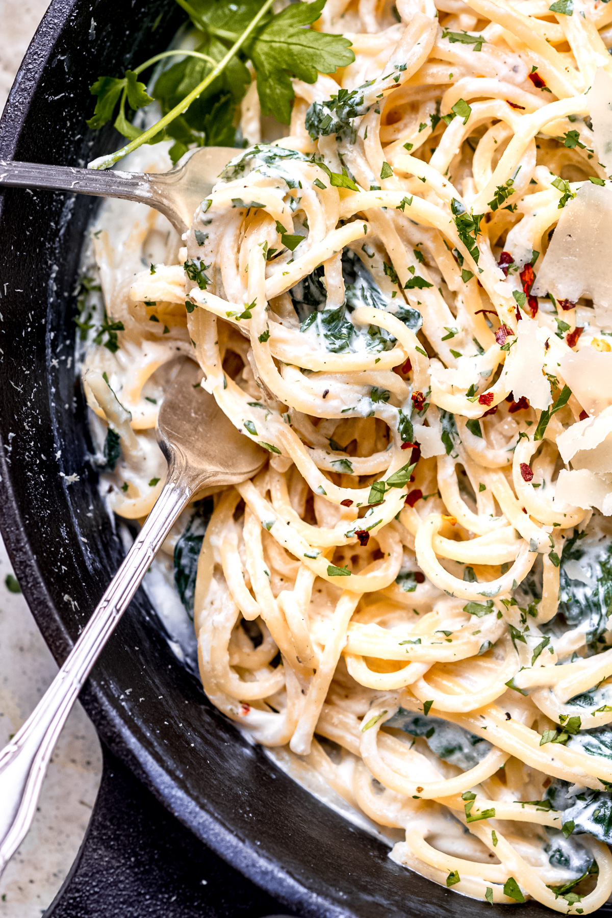 Spinach and ricotta pasta with parmesan.