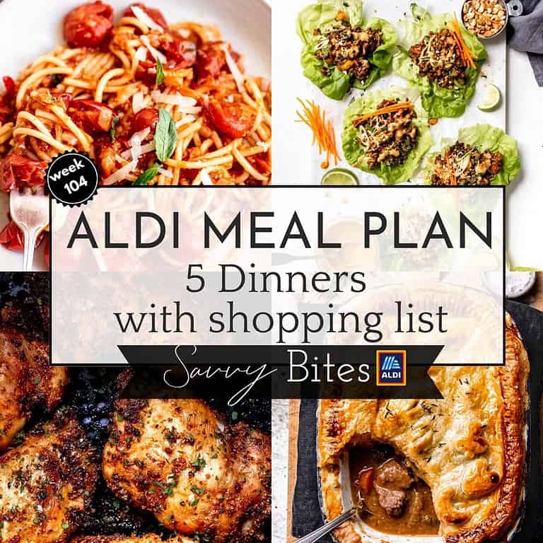 Aldi budget meal plan week 104 photo collage.