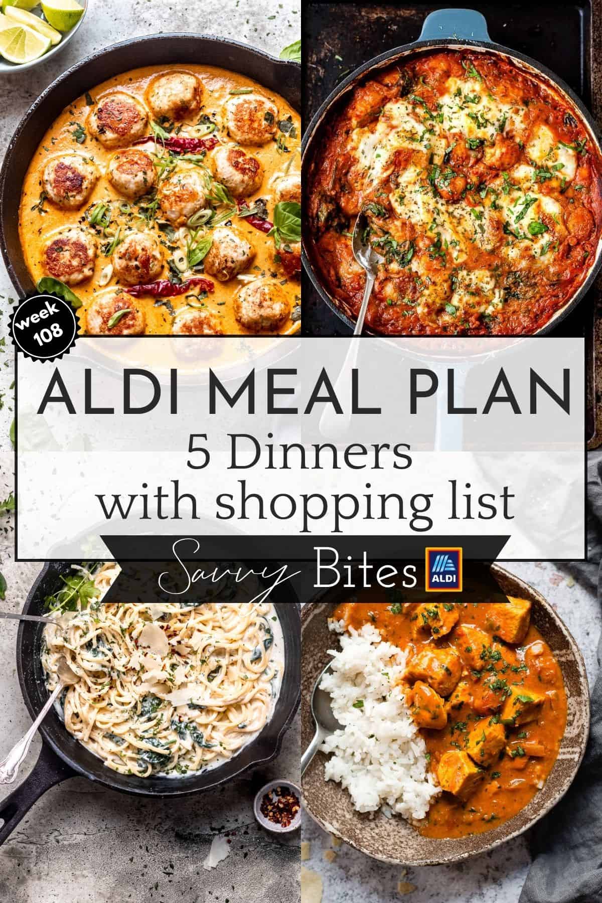 Aldi budget meal plan week 108 photo collage.