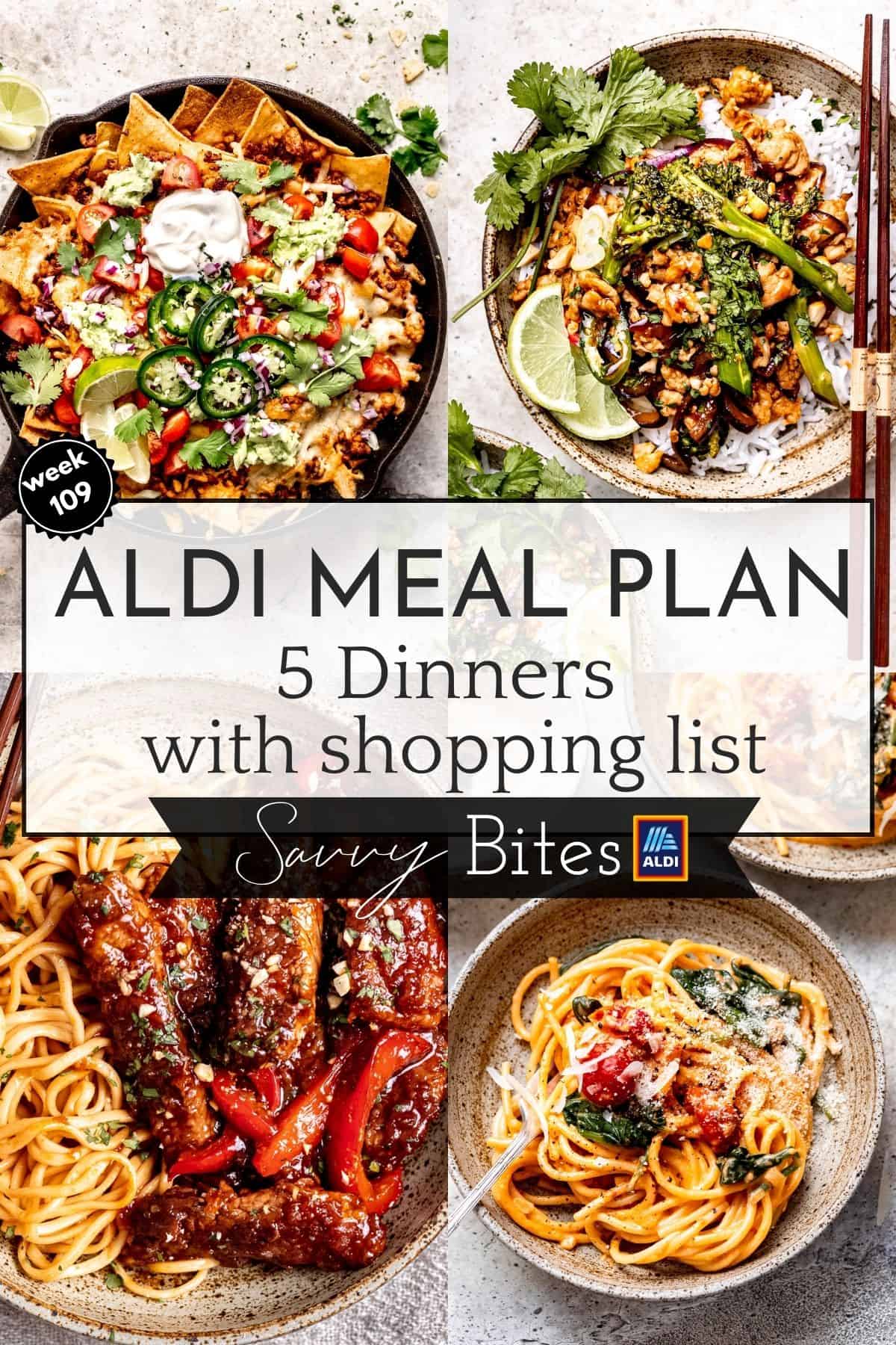 Aldi family budget meal plan photo collage.