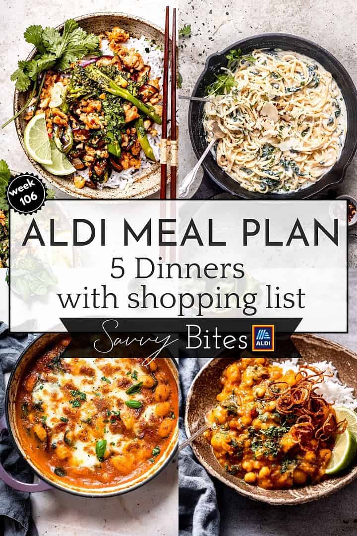 Aldi budget meal plan for families photo collage.
