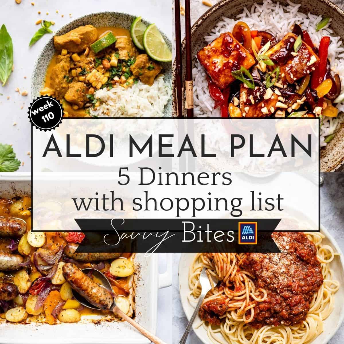 Aldi Family budget meal plan collage.