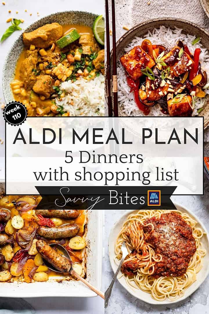 Aldi Family budget meal plan collage.