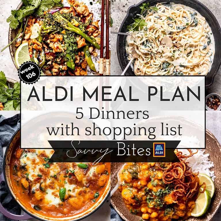 Aldi budget meal plan for families photo collage.