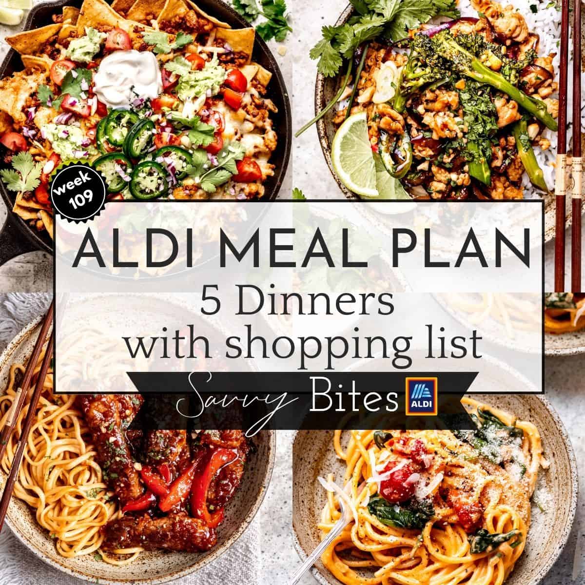 Aldi family budget meal plan photo collage.