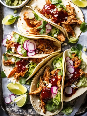 Chicken tacos with BBQ sauce.
